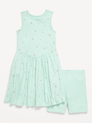 Sleeveless Fit and Flare Dress & Biker Shorts Set for Girls | Old Navy (US)