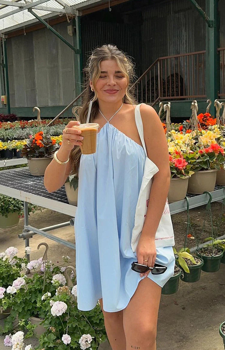 Talei Blue Halter Puff Mini Dress | Beginning Boutique (US)