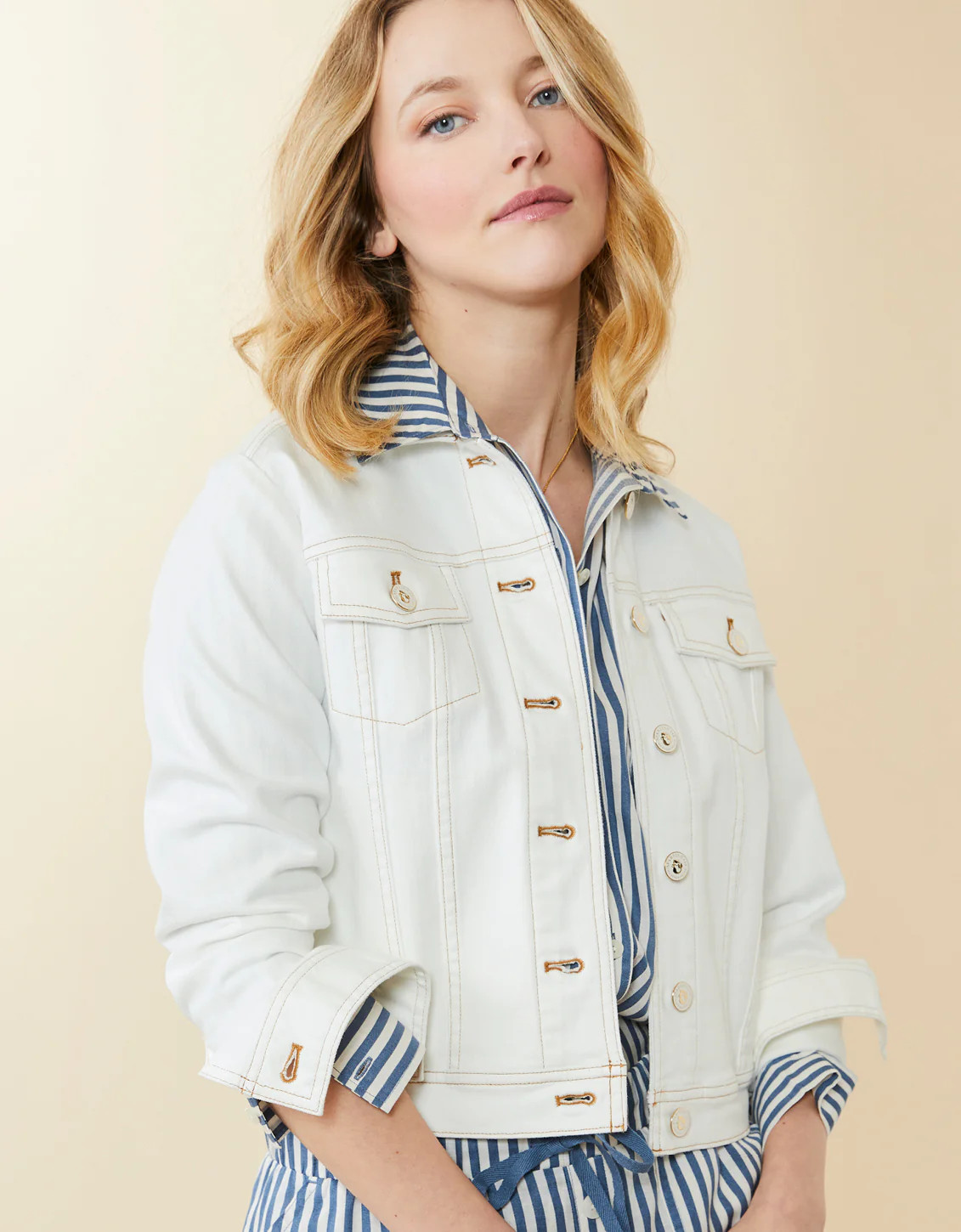 Leah Denim Jacket Pearl White | Spartina 449