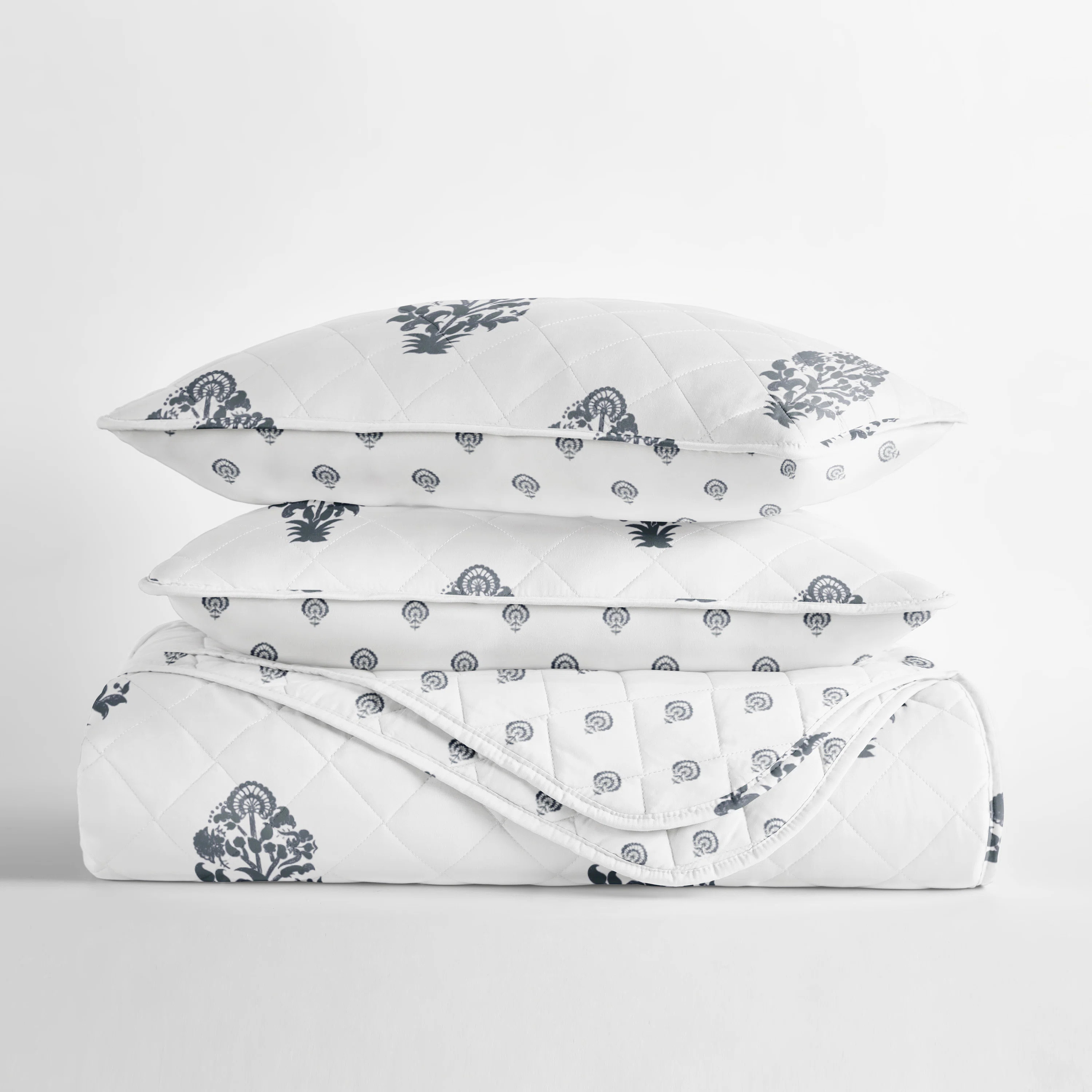 Quilt Set - Lightweight - All Season Quilted Coverlet -Stamped Bloom Dusk Blue | Wayfair North America