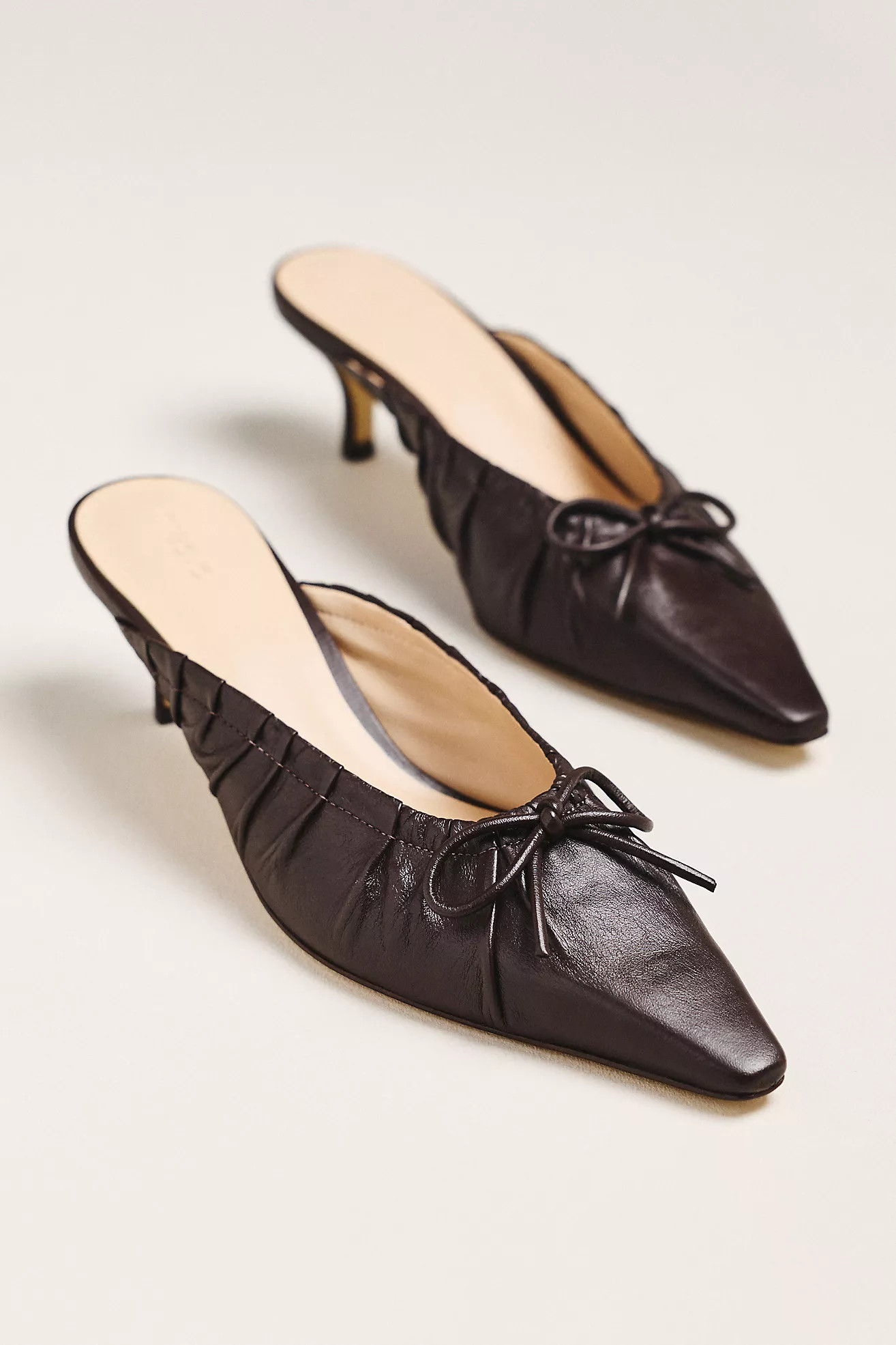 Maeve Cinched Bow Kitten Heel Mules | Anthropologie (US)