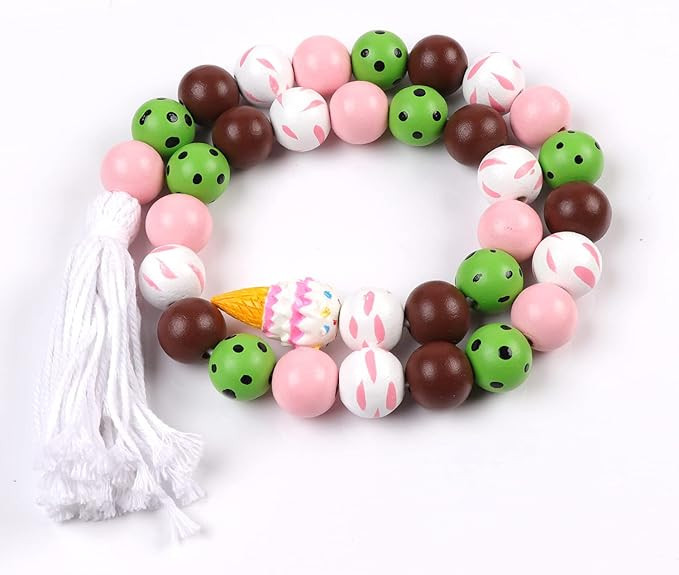 Madanar Ice Cream Bead Garland Wood & Plastic Farmhouse Summer Birthday Decor with Tassel for Tie... | Amazon (US)