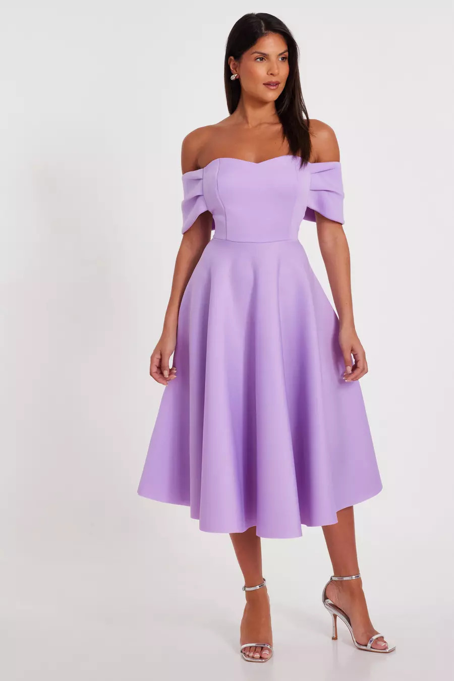 Lilac Bardot Midi Skater Dress | Quiz Clothing