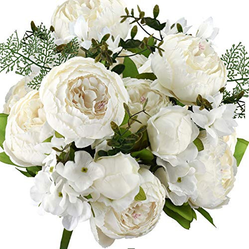 FiveSeasonStuff Vintage Artificial Peonies Silk Peony Flowers and Hydrangeas for Wedding Bridal Home Décor – Beautiful Floral Centerpiece Arrangement Decoration with 2 Bouquets (Chestnut Beige) | Amazon (US)