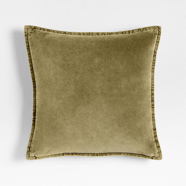Relaxed Washed Organic Cotton Velvet 20"x20" Moss Green Throw Pillow Cover + Reviews | Crate & Ba... | Crate & Barrel