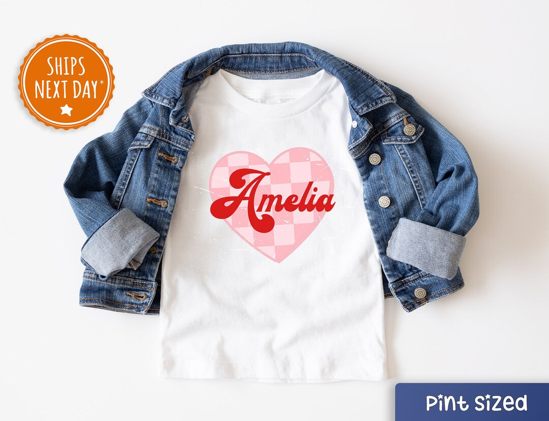 Personalized Valentine's Shirt Girls Love Heart Shirt Retro Valentines Day Kids Tee Girl's Valent... | Etsy (US)