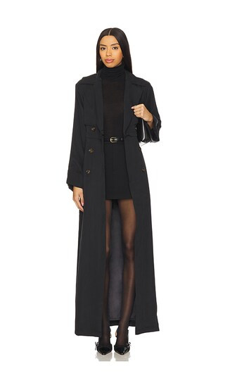 Victoria Detachable Floor Length Trench in Black | Revolve Clothing (Global)