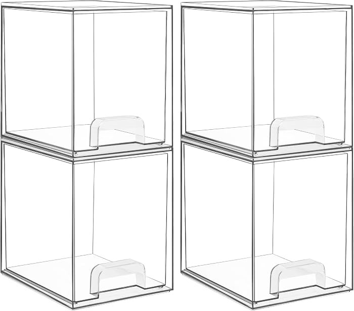 Vtopmart Clear Stackable Storage Drawers, 4 Pack Tall Plastic Organizers | Amazon (US)