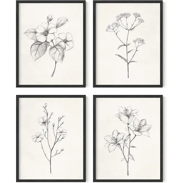 HAUS AND HUES Framed Vintage Botanical Prints - Set of 4 Framed Farmhouse Bedroom Wall Decor, Rus... | Walmart (US)