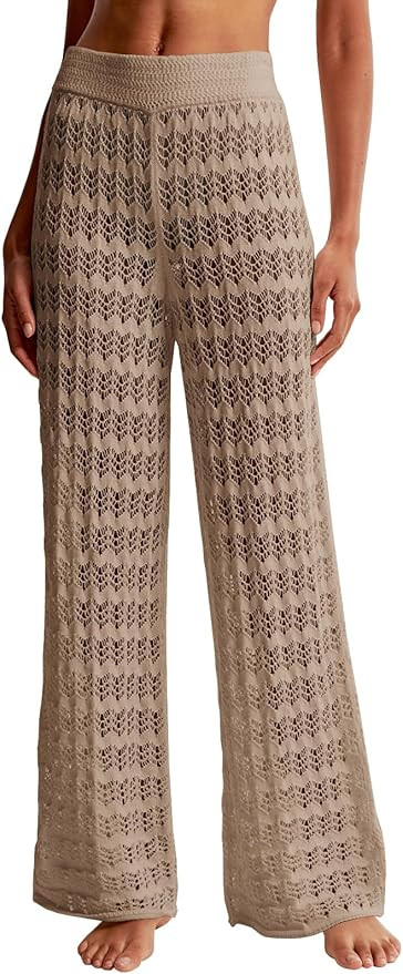Saodimallsu Womens Crochet Cover Up Pants Sheer Mesh High Waist Sexy Casual Knit Summer Swimsuit ... | Amazon (US)