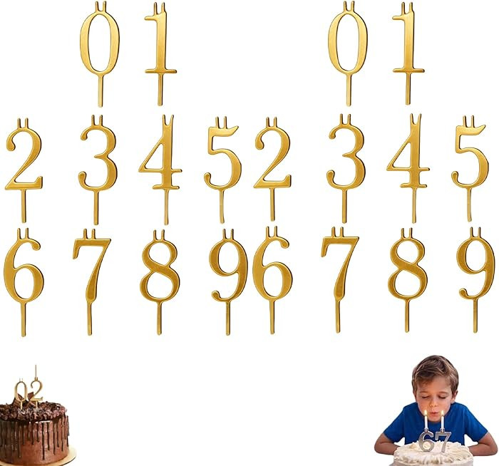 Reusable Number Birthday Candle Holder Set, 0–9 Digital Cake Candle Holders, Silver Metal Numbe... | Amazon (US)