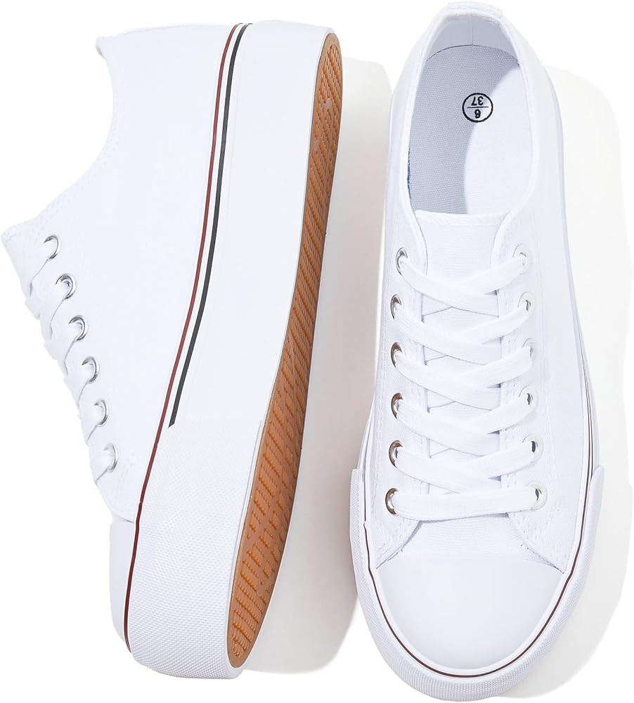 SERNIAL Womens White Platform Sneakers Low Top Platform Shoes Black Canvas Shoes for Women | Amazon (US)