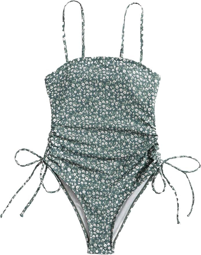 Floerns Women's Floral Print Monokini Swimwear Drawstring One Piece Swimsuit | Amazon (US)
