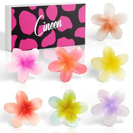 7Pcs Flower Hair Claw Clips Hawaiian Flower Claw Clips for Thin Thick Curly Hair Non Slip Jaw Clips for Women Girls Gift | Walmart (US)