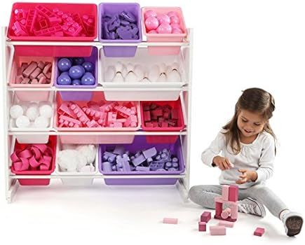 Humble Crew Kids' Toy Storage Organizer with 12 Plastic Bins, Pink&Purple, White/Purple/Pink | Amazon (US)