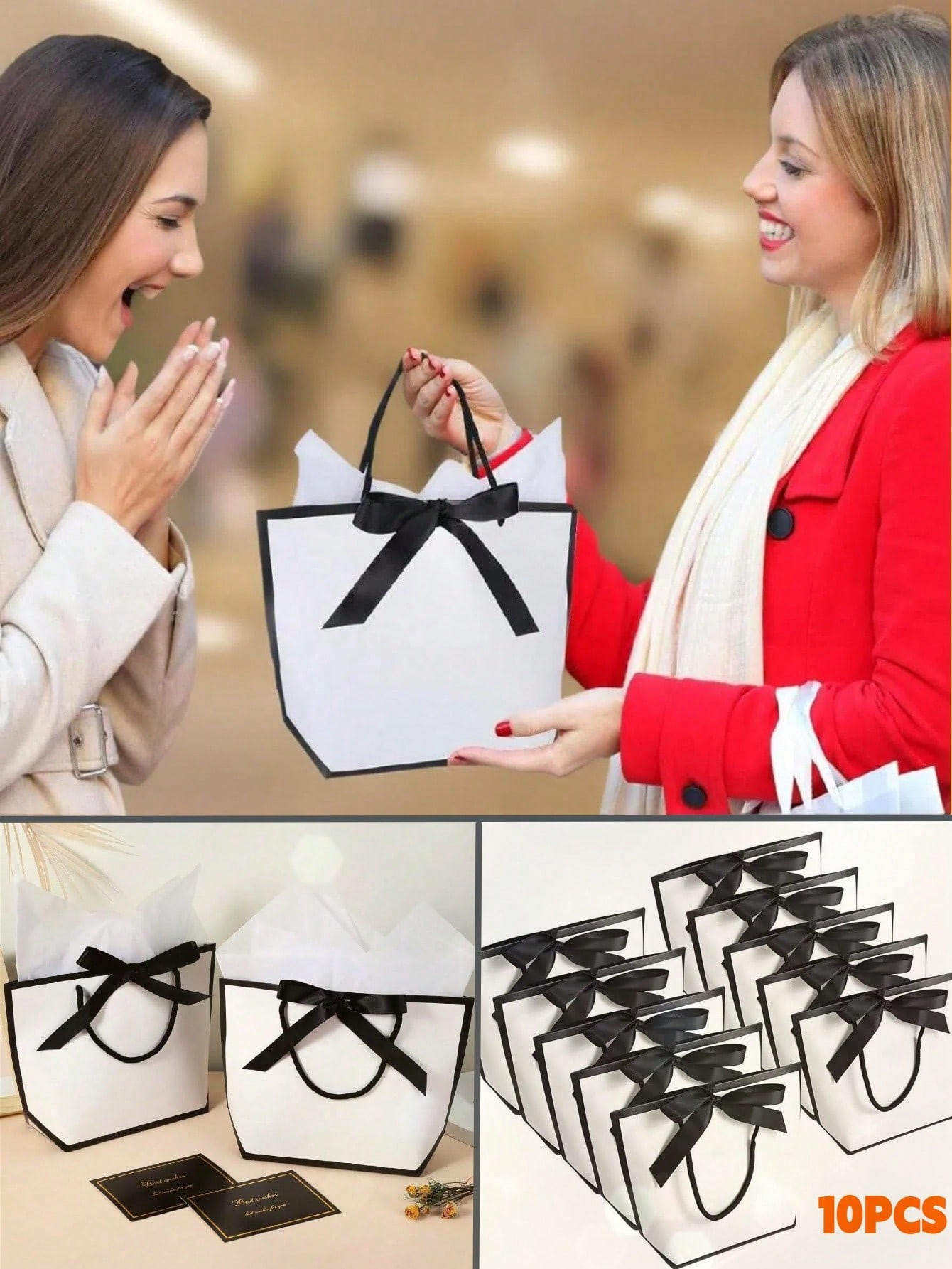 10pcs/5pcs/1pc-Bowknot Decor Tote Bag, White Large Capacity Paper Handbag,Party Gift Decoration, ... | SHEIN