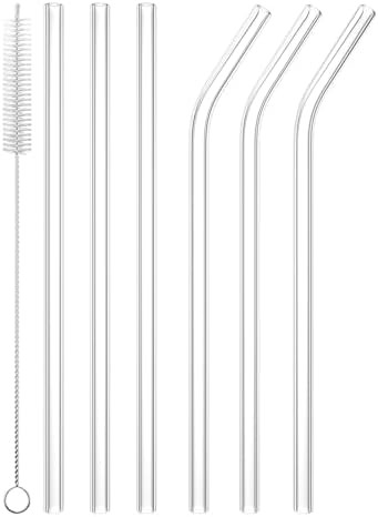 6 PCS Reusable Glass Drinking Straw, Replacement Straw 7.88'' x 8MM Clear Practical Straw for 20/... | Amazon (US)