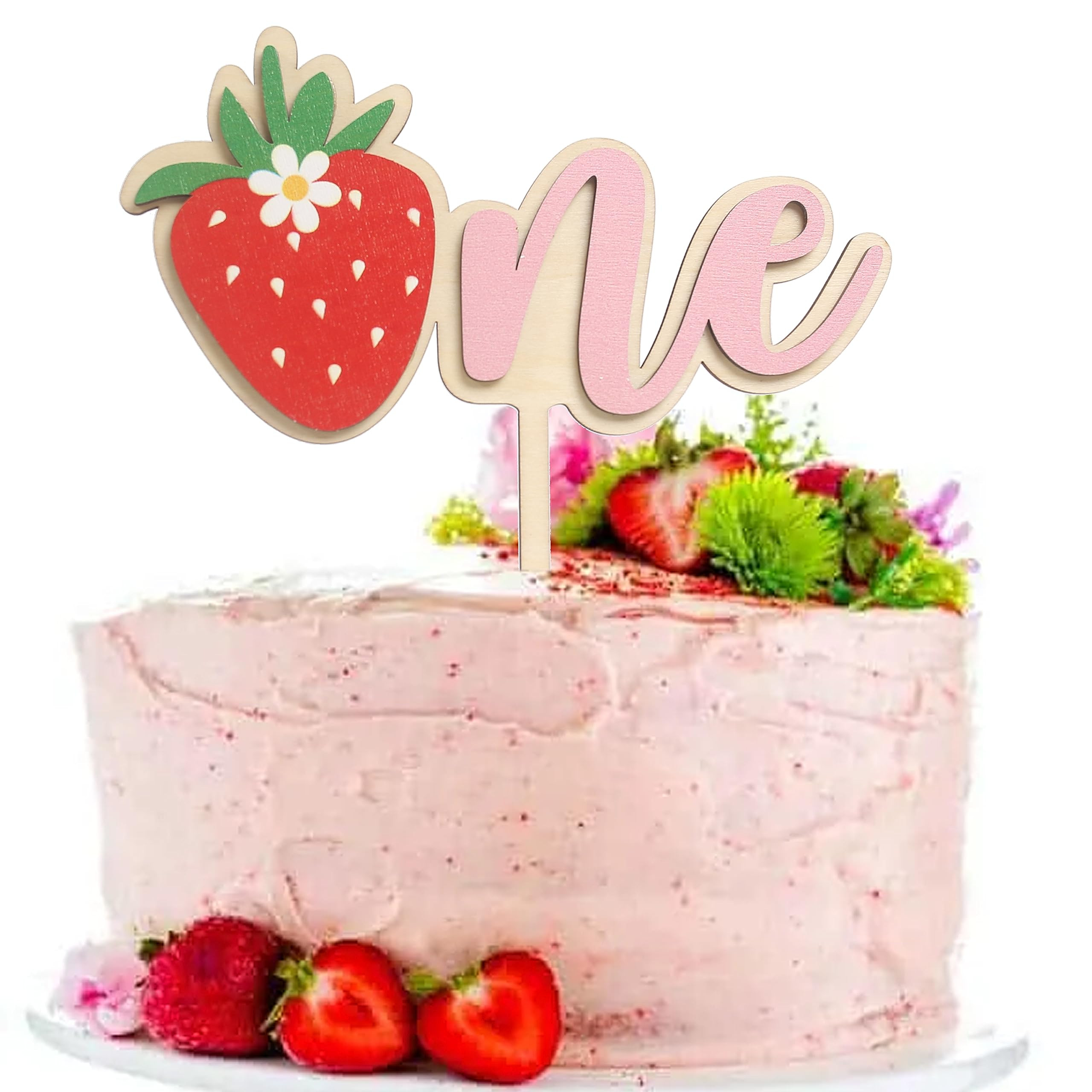 BOOMPA Wooden Strawberry Birthday Cake Topper - Sweet 1st Birthday Decor - First Birthday Cake To... | Amazon (US)