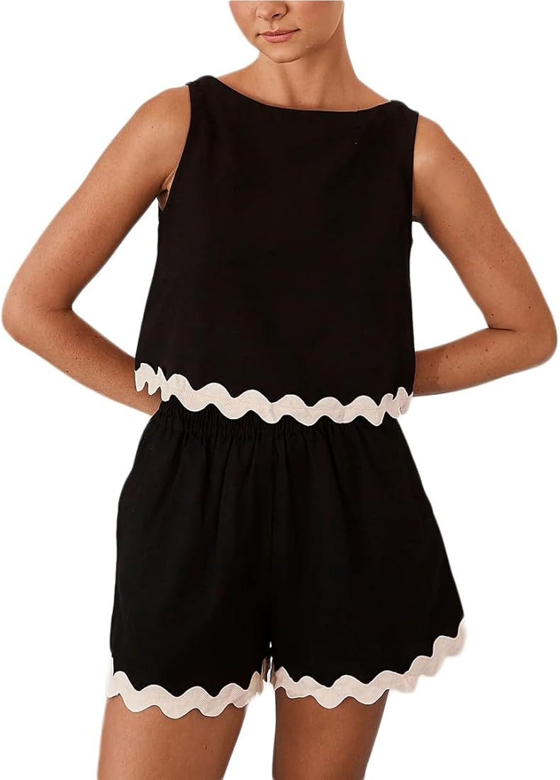 VECVOC Women's 2 Piece Summer Beach Vacation Outfits Cropped Tank Top High Waist Shorts Set Track... | Amazon (CA)