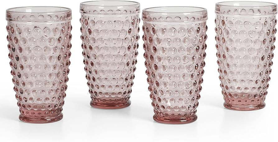 Martha Stewart Chauncey 4-Pack 14.3 oz Hobnail Handmade Glass Tumbler - Pink | Amazon (US)