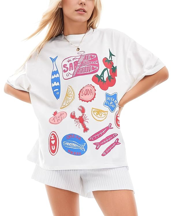 Women's 100% Cotton Graphic Oversized Vintage Floral T Shirt Flattering Breathable Graphic Tees f... | Amazon (US)