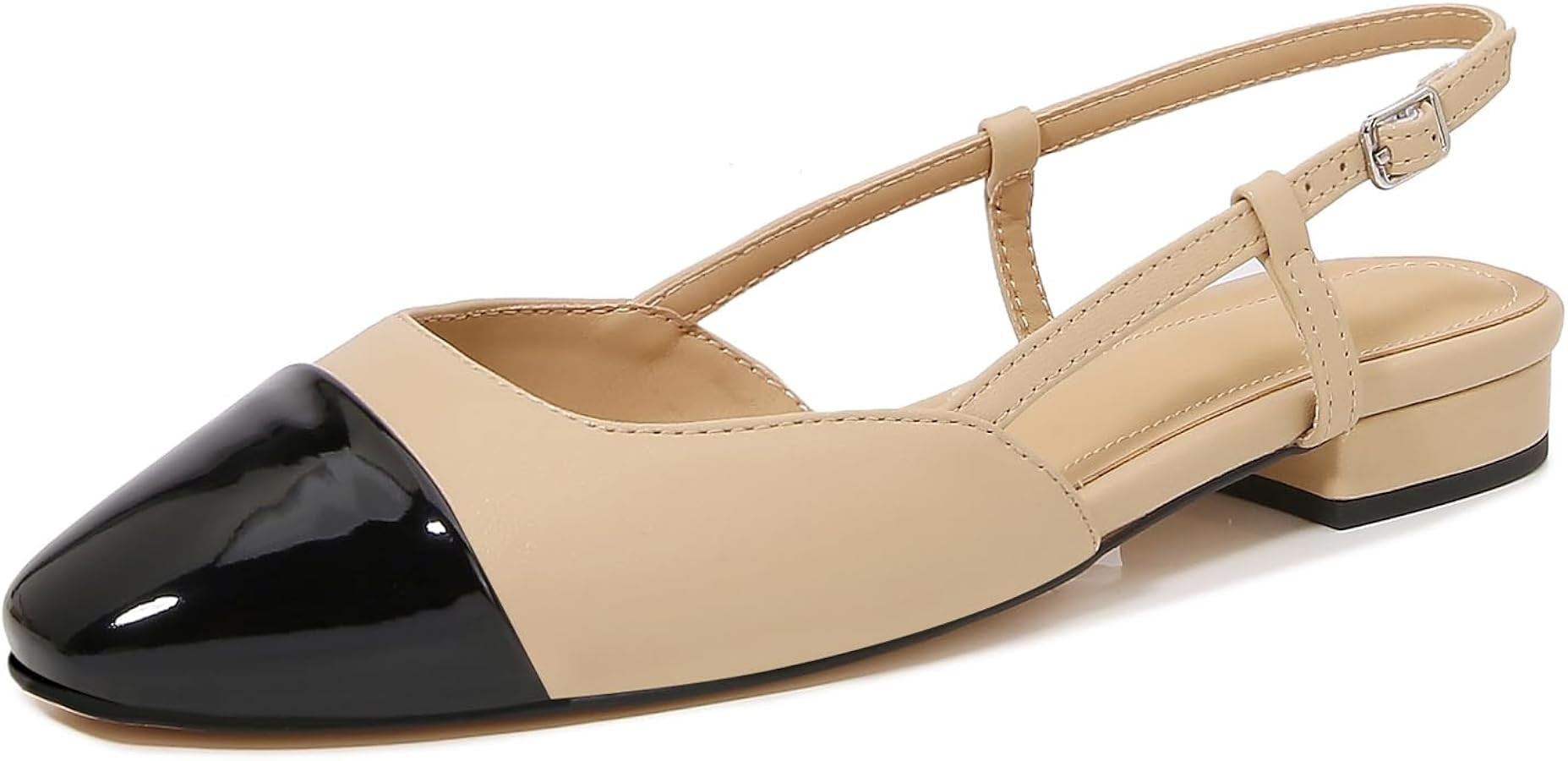Slingback Flats for Women Cap Toe Two Tone Flat Pumps Work Office Shoes | Amazon (US)