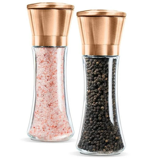Premium Salt and Pepper Grinder Set of 2- Brushed Pepper Mill and Salt Mill, 6 Oz Glass Tall Body... | Walmart (US)