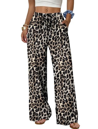 Sampeel Wide Leg Pants for Women Flowy Palazzo Drawstring Elastic Waist Trousers with Pockets Sum... | Amazon (US)