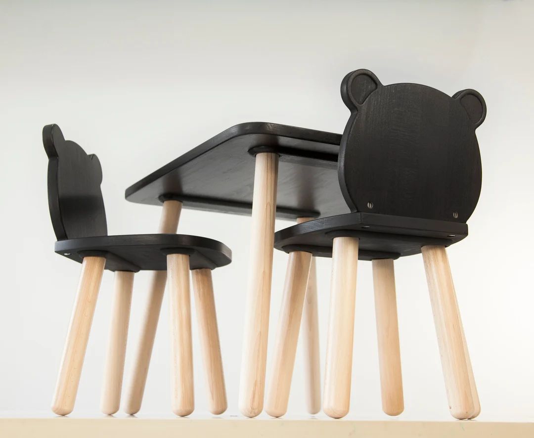Preschool Montessori Table and 2 Chairs Set, Bear Shape Chair Table Set, Waldorf Furniture, Kids ... | Etsy (US)
