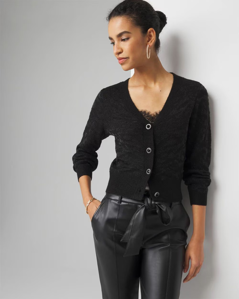 Metallic Jacquard Cardigan Sweater | White House Black Market