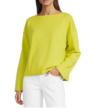 Organic Cotton Terry Bateau Neck Long Sleeve Boxy Top | Dillard's
