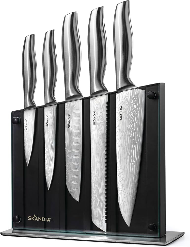 HAMPTON FORGE Skandia Reflections 6 Piece Glass Block Knife Set, one size, Taupe/Grey | Amazon (US)