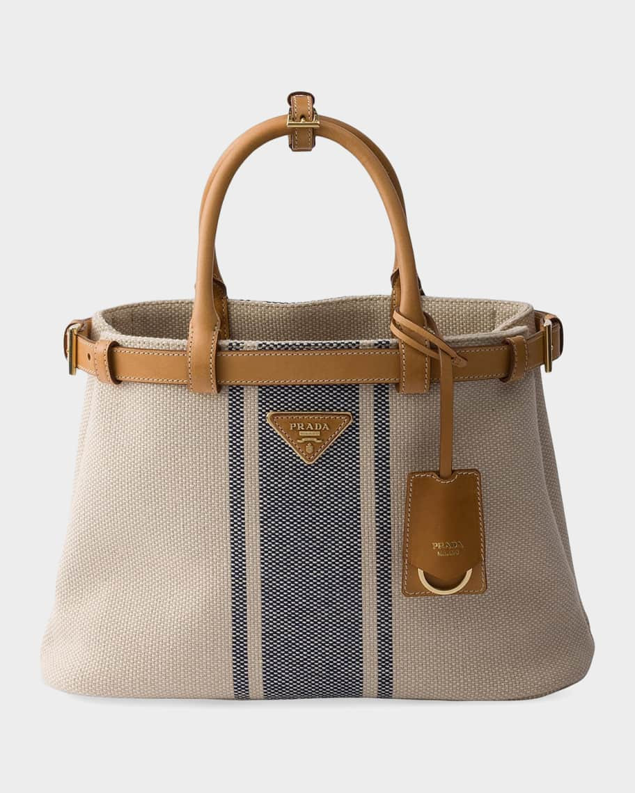 Prada Buckle Canvas and Leather Tote Bag | Neiman Marcus