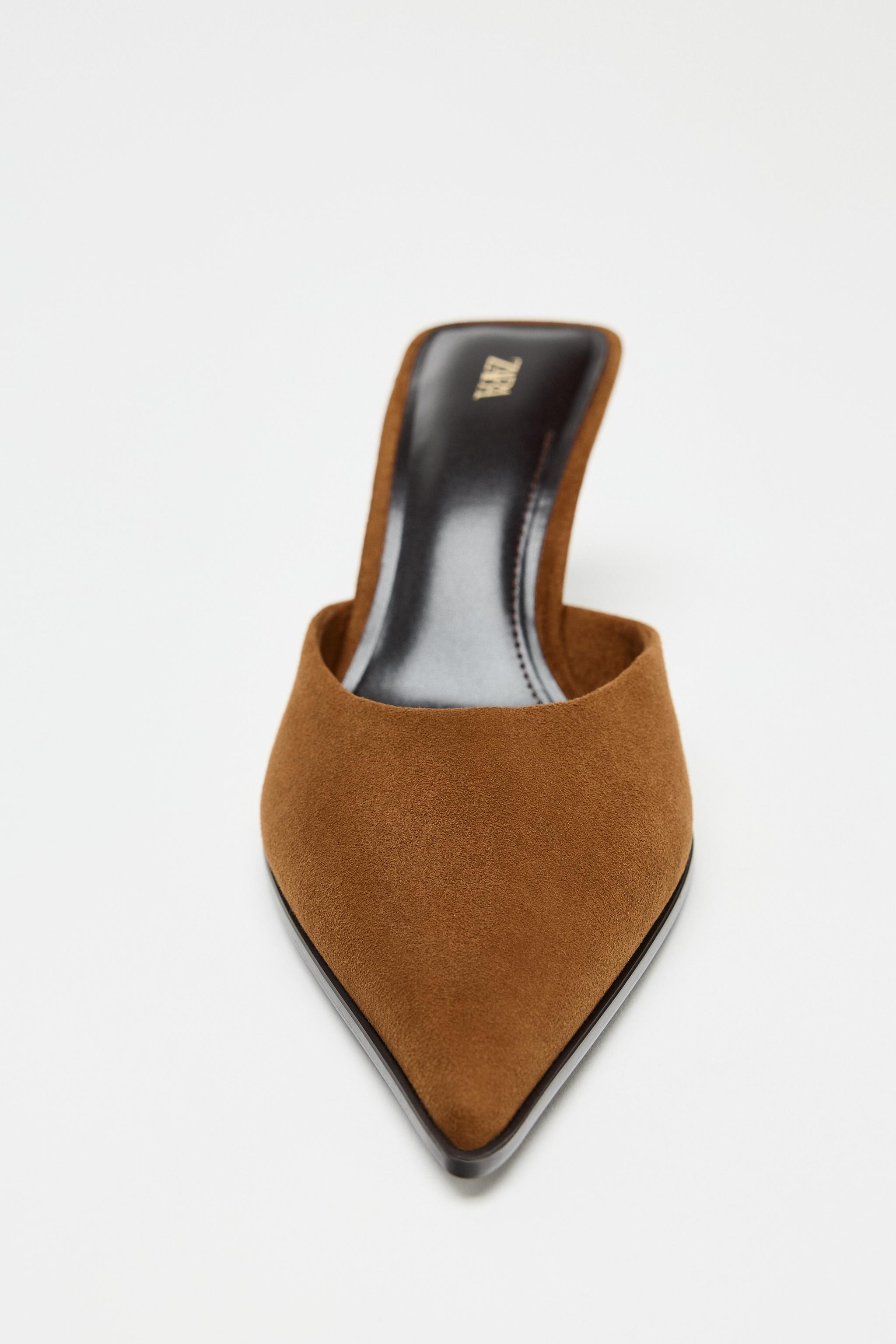 Suede mule. Thin mid heel. Round vamp. Pointed toe.Heel height: 2.8 inches (7 cm) | Zara US