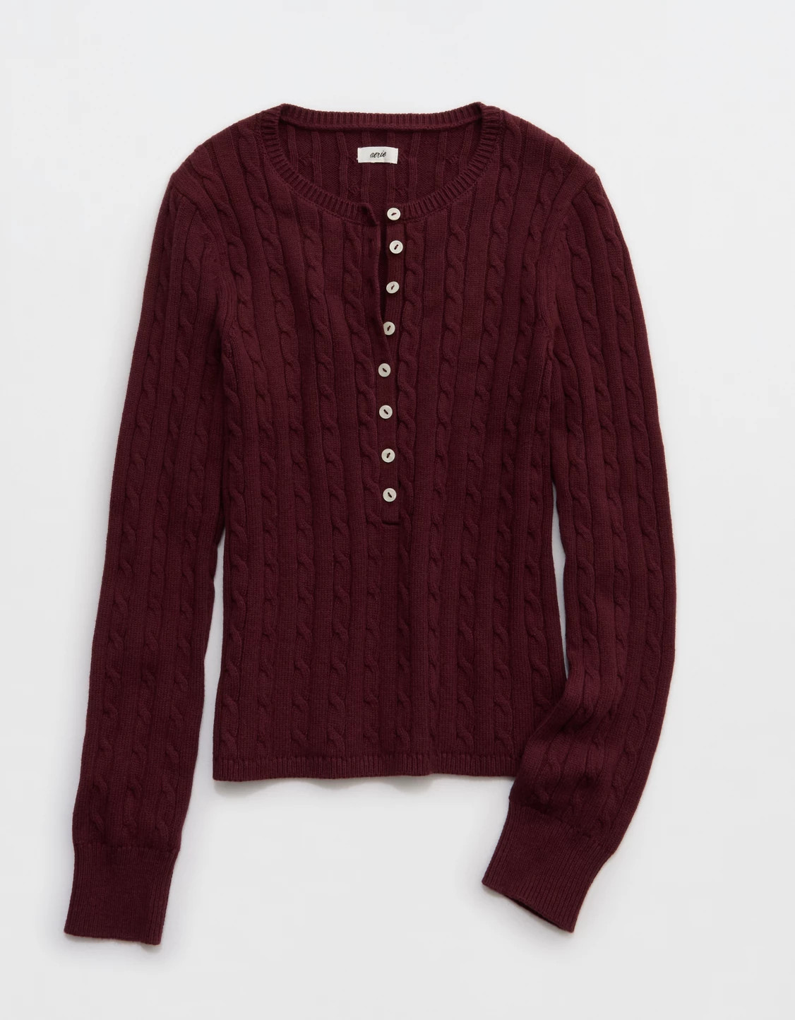 Aerie Cotton Cable Henley Sweater | Aerie