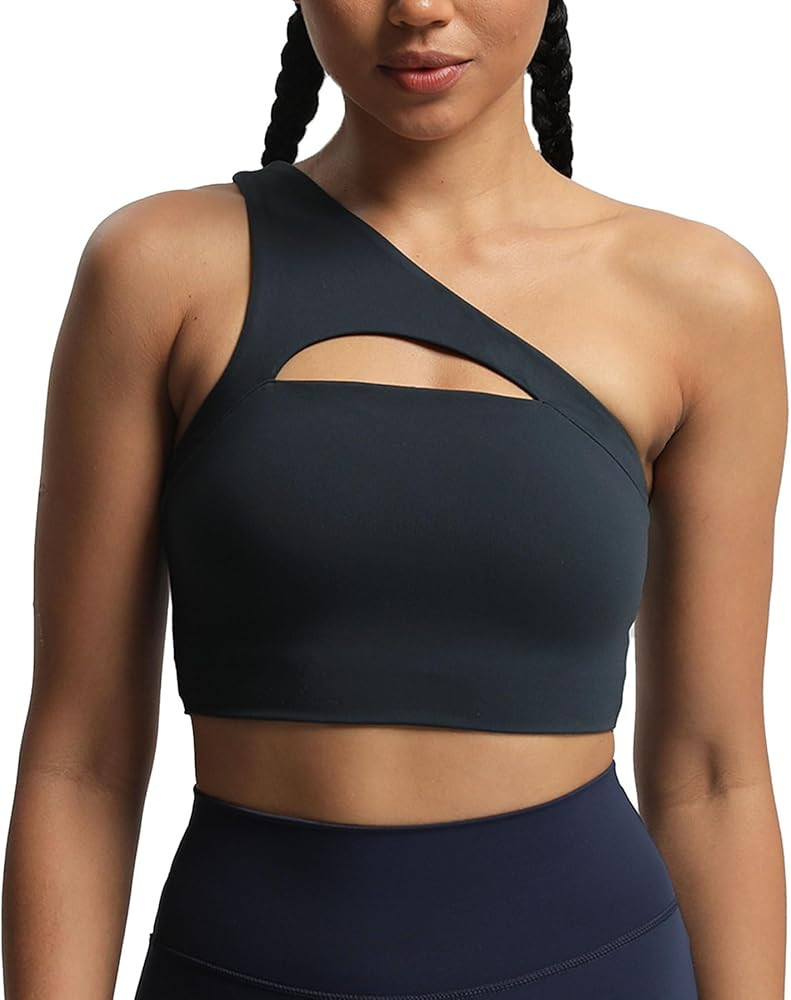 Aoxjox Women's Workout Sports Bras Fitness Gym Olivia Asymmetric One Shoulder Padded Bra Yoga Cro... | Amazon (US)