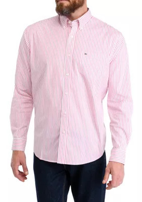 Crown & Ivy Men's Long Sleeve Striped Poplin Button Down Shirt, Pink, Small | Belk