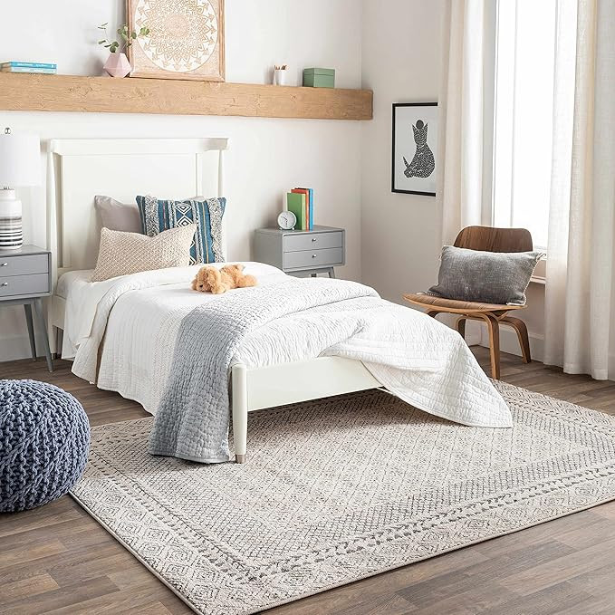 Hauteloom Burdette Gray Ivory 9'x12'4" Area Rug - Transitional Farmhouse Machine Made Rug | Amazon (US)