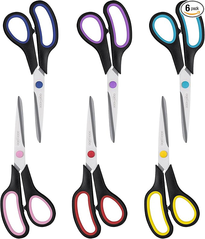 Scissors, BOOMIBOO 8" All Purpose 6 Pack - Comfort-Grip Scissors for Office Desk Accessories Sewi... | Amazon (US)
