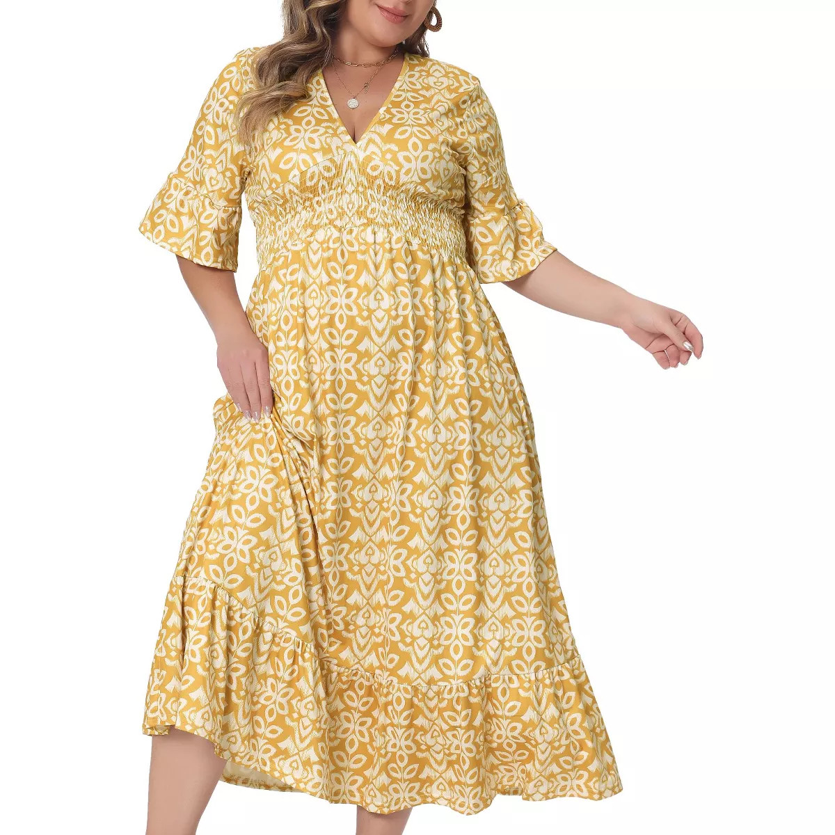 Agnes Orinda Women's Plus Size Short Bell Sleeve Ruffled Hem V Neck Floral Boho Maxi A Line Dress... | Target