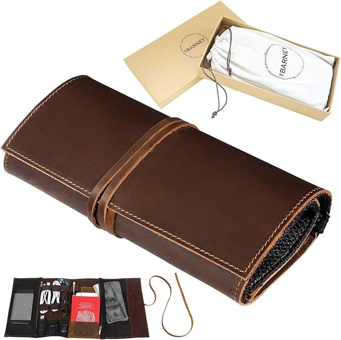 Genuine Leather Electronics Cable Organizer Roll Up Case Cord Bag Travel Pouch for USB Cable, SD ... | Amazon (US)