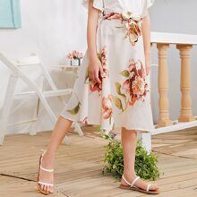 Girls Paperbag Waist Floral Skirt | SHEIN