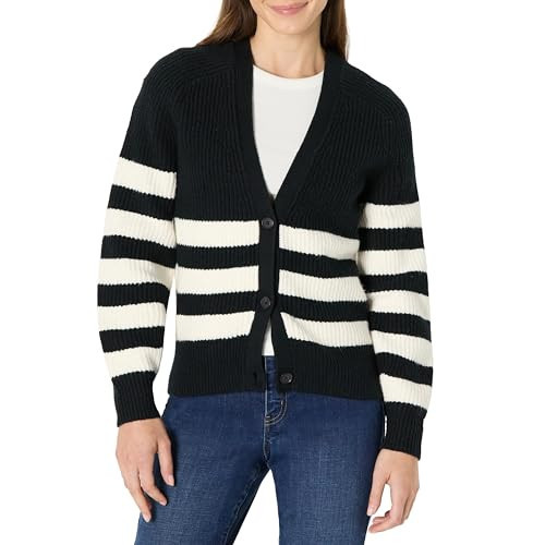 Amazon Essentials Women's Soft Touch Ribbed Blouson Cardigan, Black Ivory Stripe, XX-Large | Amazon (US)