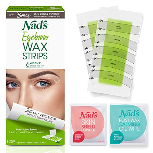 Nad's Eyebrow Wax Strips - Facial Hair Removal for Women - Eyebrow Wax Kit with 6 Eyebrow Waxing Strips + 6 Calming Oil Wipes + 2g Skin Protection Powder, 1 Count | Amazon (US)