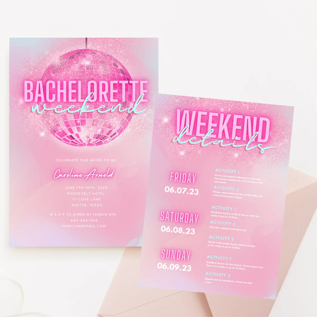 Cotton Candy Disco Bachelorette Itinerary, Pastel Neon Text Bachelorette Invitation Invite, Insta... | Etsy (US)