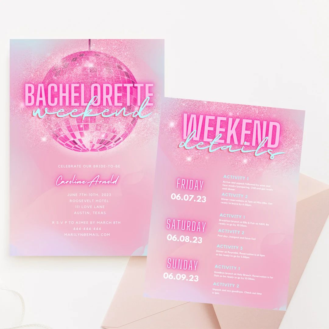 Cotton Candy Disco Bachelorette Itinerary, Pastel Neon Text Bachelorette Invitation Invite, Insta... | Etsy (US)