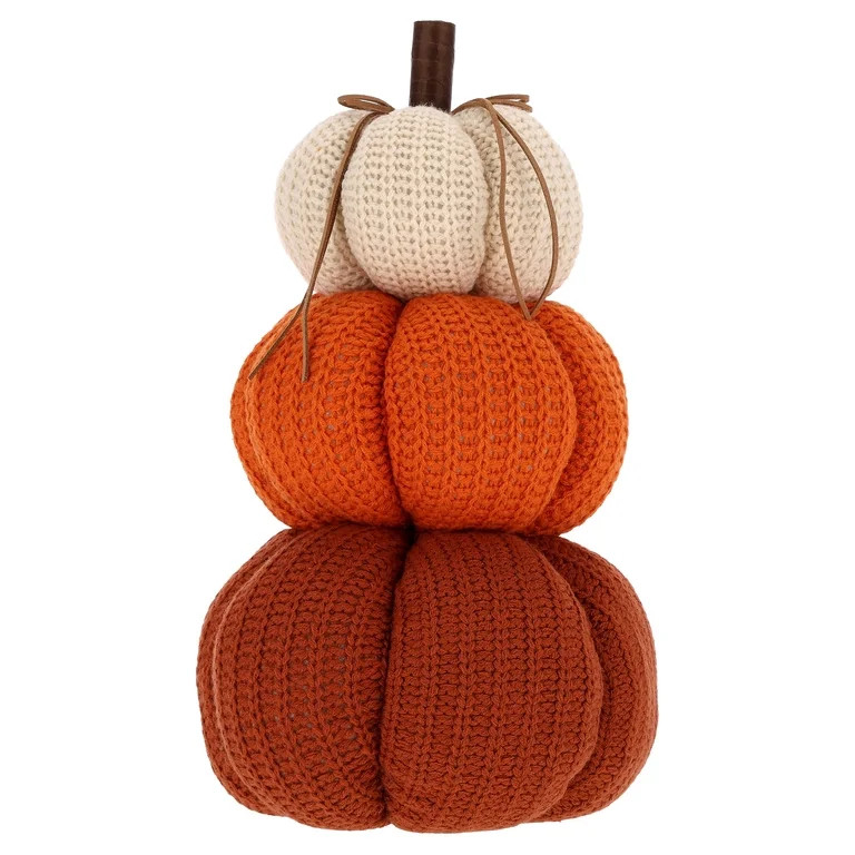 Knit Stacked Pumpkins Tabletop Decoration, Multicolor, 14", Fall by Way To Celebrate | Walmart (US)