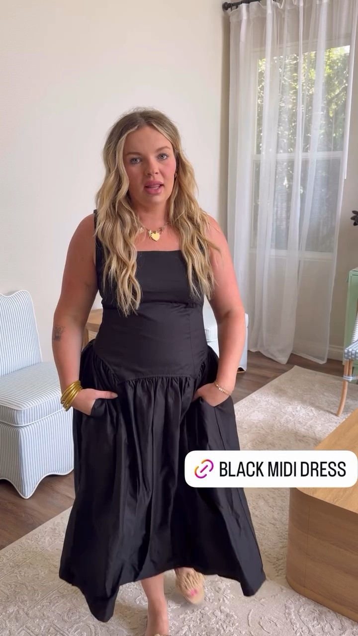 Classic black midi dress with tie in the back! 

#LTKMidsize #LTKSeasonal