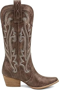 Zzheels Women Mid-calf Cowboy Boots Pointy Toe Boots Embroidered Western Cowgirl Boots Chunky Hee... | Amazon (US)