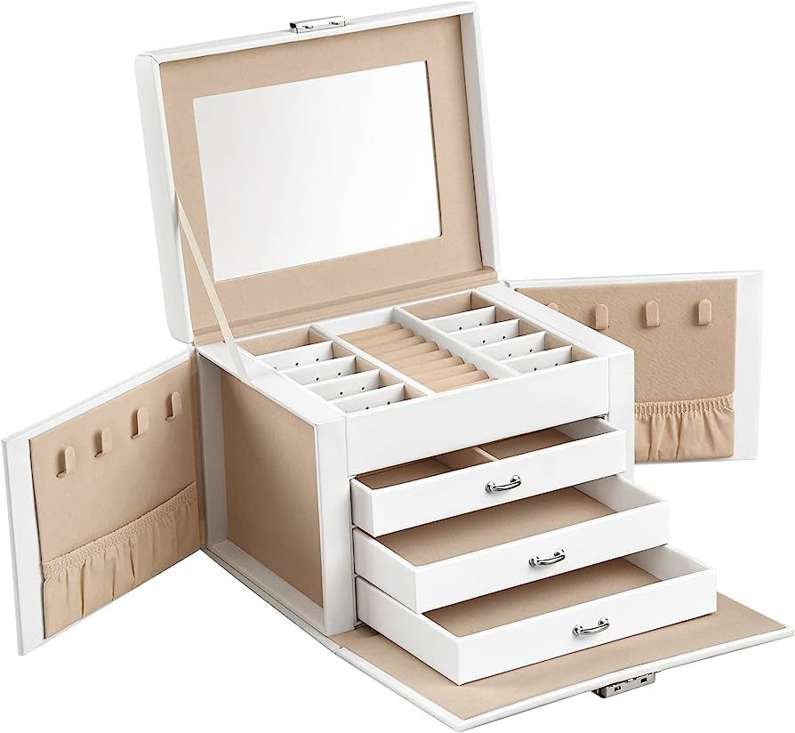 SONGMICS 4-Tier Jewelry Box, Lockable Jewelry Organizer with Handle, 3 Drawers, Travel Jewelry Ca... | Amazon (US)